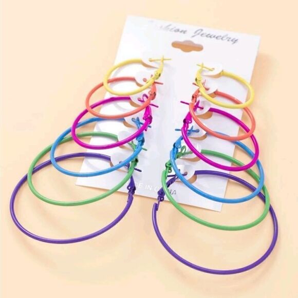 Neon Multicolored Hoop Earrings - Picture 3 of 5